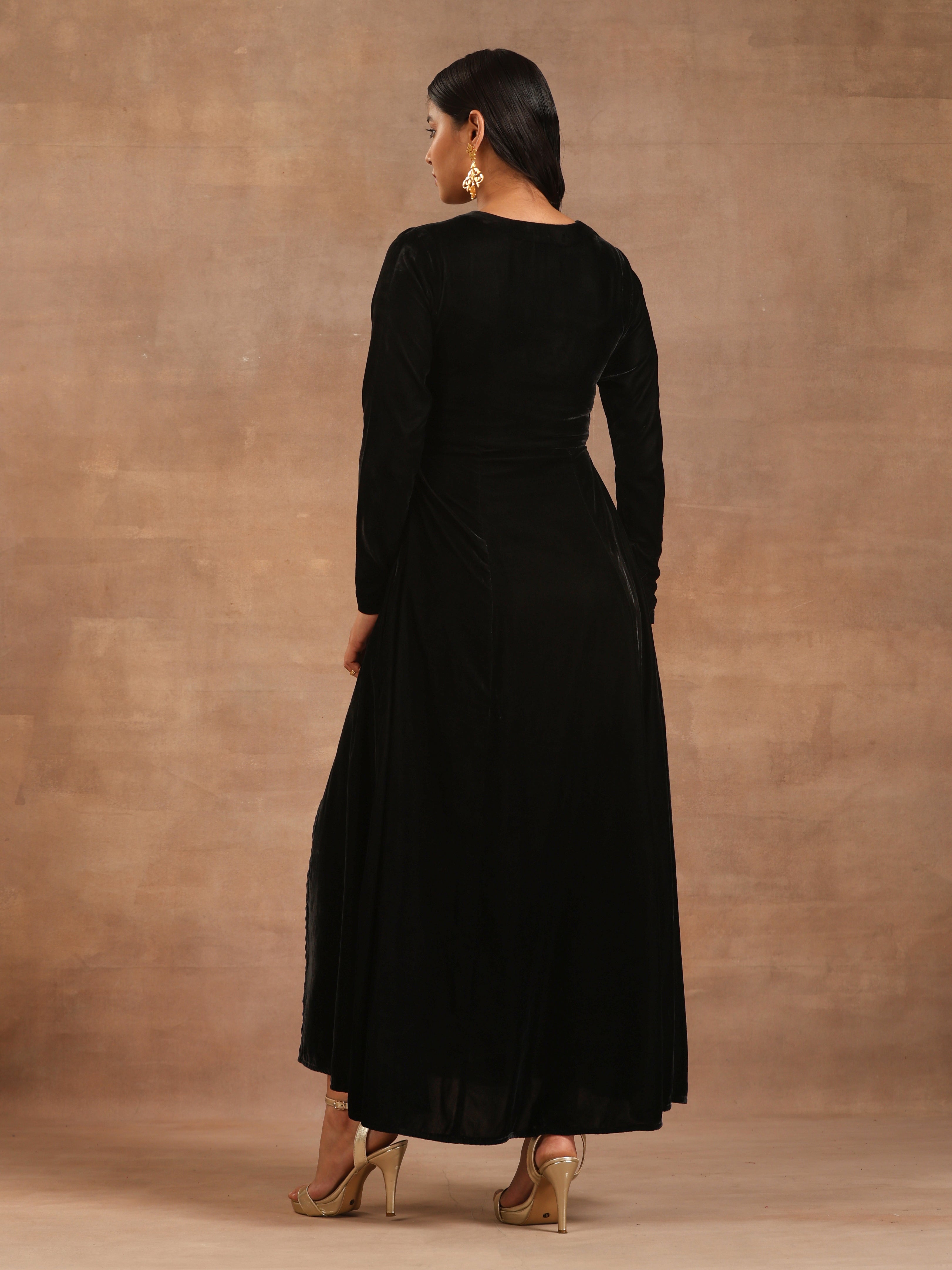 Black Velvet Long Sleeve Evening Dress | Long Sleeve Black Velvet Maxi  Dress - Long - Aliexpress